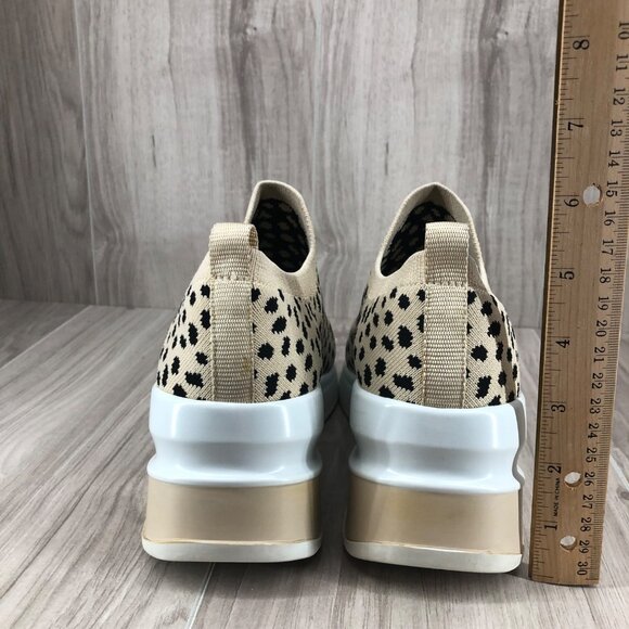 Gianni Bini Beige and Black Leopard Knit Slip-On Wedge Sneakers - Picture 8 of 11